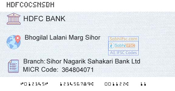 Hdfc Bank Sihor Nagarik Sahakari Bank LtdBranch 