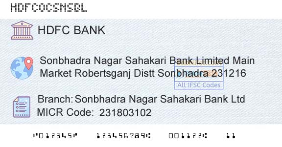 Hdfc Bank Sonbhadra Nagar Sahakari Bank LtdBranch 