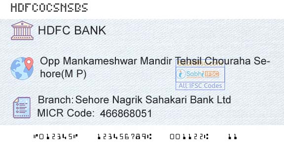 Hdfc Bank Sehore Nagrik Sahakari Bank LtdBranch 