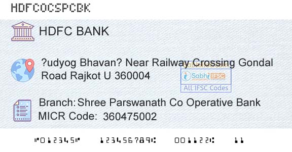 Hdfc Bank Shree Parswanath Co Operative BankBranch 