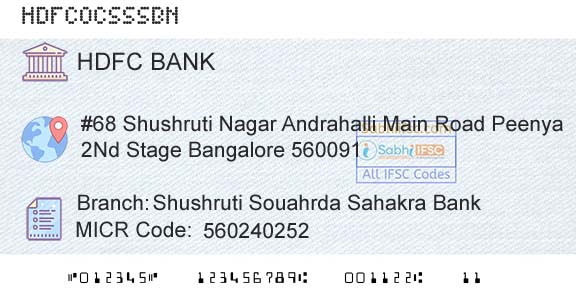 Hdfc Bank Shushruti Souahrda Sahakra BankBranch 