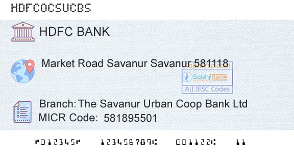 Hdfc Bank The Savanur Urban Coop Bank LtdBranch 