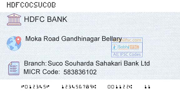 Hdfc Bank Suco Souharda Sahakari Bank LtdBranch 