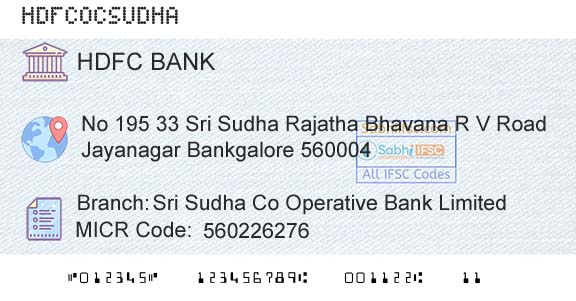 Hdfc Bank Sri Sudha Co Operative Bank LimitedBranch 
