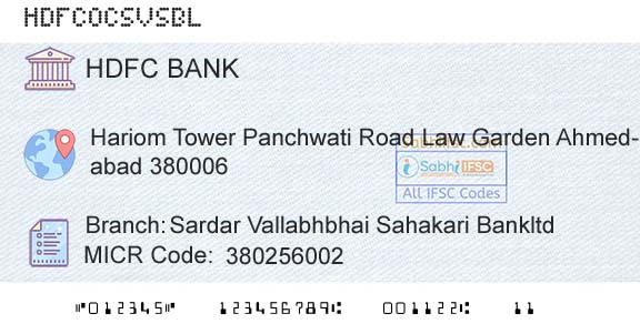 Hdfc Bank Sardar Vallabhbhai Sahakari BankltdBranch 