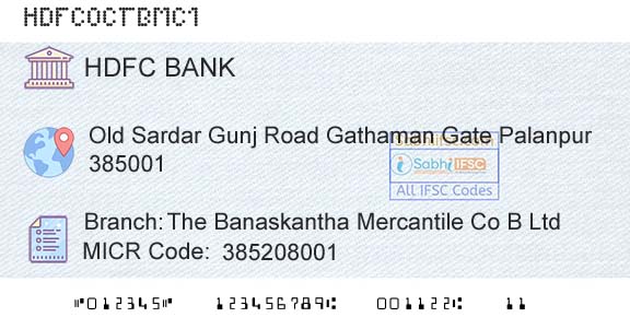 Hdfc Bank The Banaskantha Mercantile Co B LtdBranch 