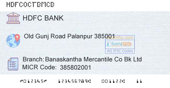Hdfc Bank Banaskantha Mercantile Co Bk LtdBranch 