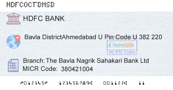 Hdfc Bank The Bavla Nagrik Sahakari Bank LtdBranch 