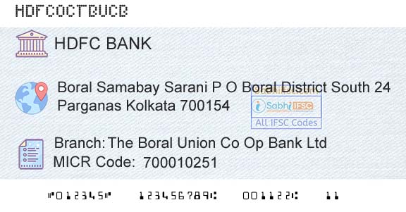 Hdfc Bank The Boral Union Co Op Bank LtdBranch 