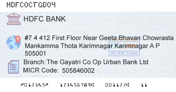 Hdfc Bank The Gayatri Co Op Urban Bank LtdBranch 