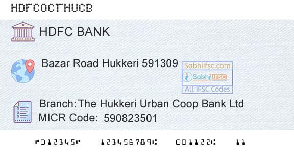 Hdfc Bank The Hukkeri Urban Coop Bank LtdBranch 
