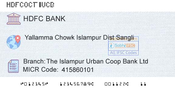 Hdfc Bank The Islampur Urban Coop Bank LtdBranch 