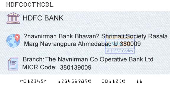 Hdfc Bank The Navnirman Co Operative Bank LtdBranch 