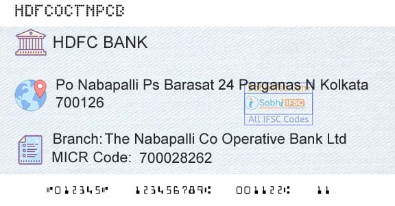 Hdfc Bank The Nabapalli Co Operative Bank LtdBranch 