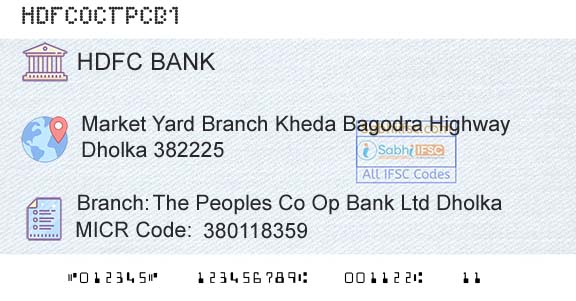 Hdfc Bank The Peoples Co Op Bank Ltd DholkaBranch 