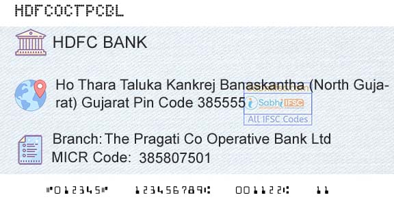 Hdfc Bank The Pragati Co Operative Bank LtdBranch 