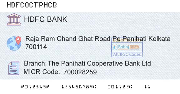 Hdfc Bank The Panihati Cooperative Bank LtdBranch 