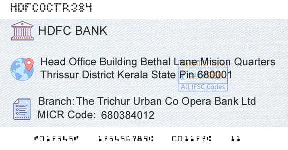 Hdfc Bank The Trichur Urban Co Opera Bank LtdBranch 