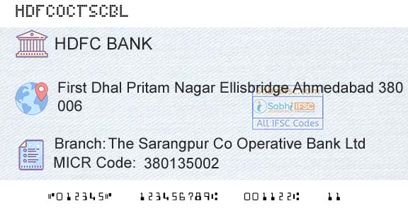 Hdfc Bank The Sarangpur Co Operative Bank LtdBranch 