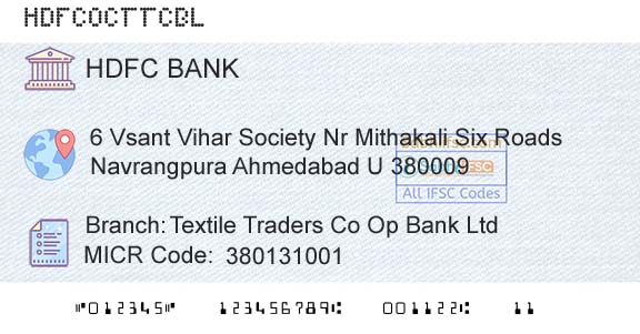 Hdfc Bank Textile Traders Co Op Bank Ltd Branch 