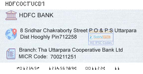 Hdfc Bank Tha Uttarpara Cooperative Bank LtdBranch 