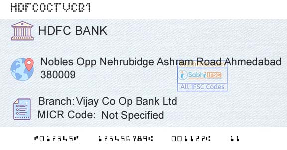Hdfc Bank Vijay Co Op Bank LtdBranch 