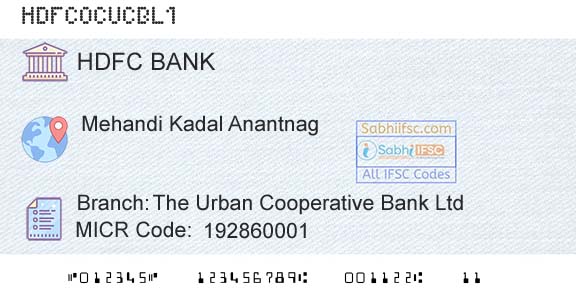 Hdfc Bank The Urban Cooperative Bank LtdBranch 