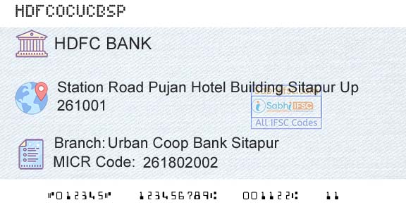 Hdfc Bank Urban Coop Bank SitapurBranch 