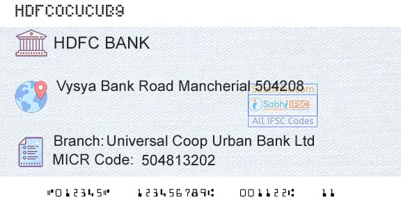 Hdfc Bank Universal Coop Urban Bank LtdBranch 