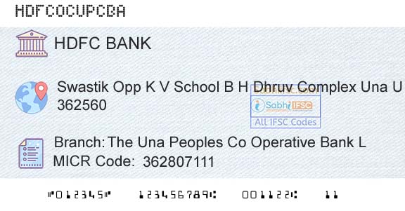Hdfc Bank The Una Peoples Co Operative Bank LBranch 