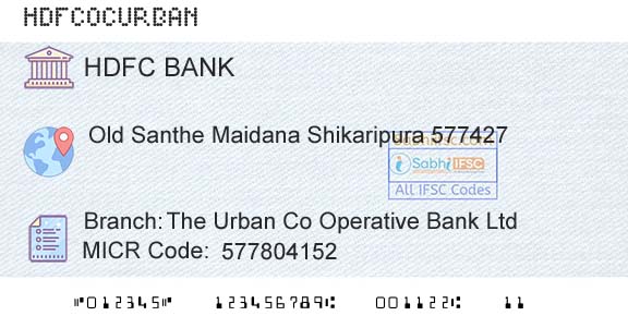 Hdfc Bank The Urban Co Operative Bank LtdBranch 