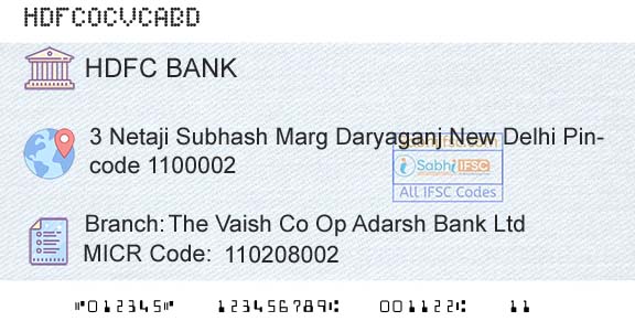 Hdfc Bank The Vaish Co Op Adarsh Bank LtdBranch 