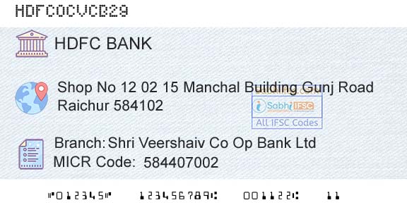 Hdfc Bank Shri Veershaiv Co Op Bank LtdBranch 
