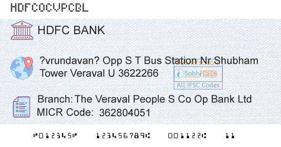Hdfc Bank The Veraval People S Co Op Bank LtdBranch 