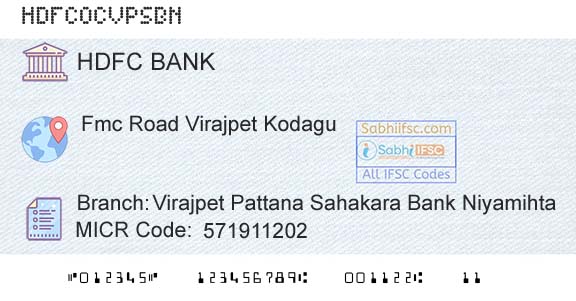 Hdfc Bank Virajpet Pattana Sahakara Bank NiyamihtaBranch 