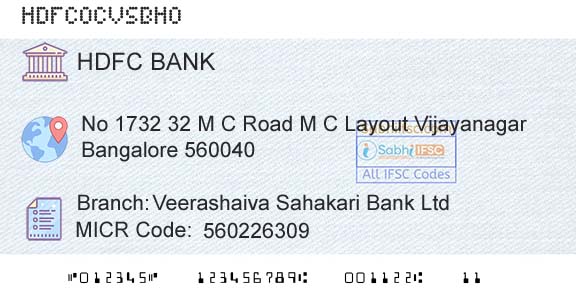 Hdfc Bank Veerashaiva Sahakari Bank LtdBranch 