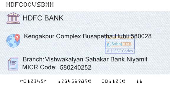 Hdfc Bank Vishwakalyan Sahakar Bank NiyamitBranch 
