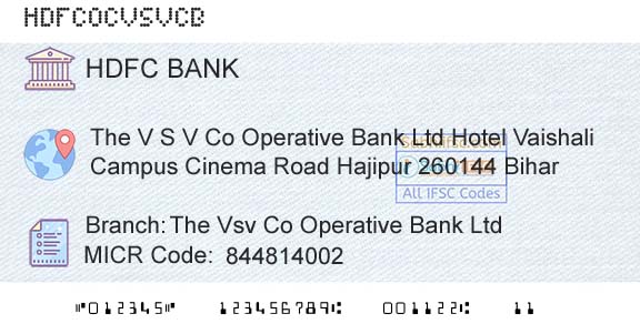 Hdfc Bank The Vsv Co Operative Bank LtdBranch 