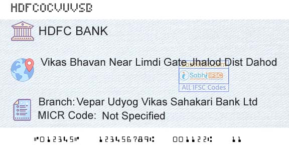 Hdfc Bank Vepar Udyog Vikas Sahakari Bank LtdBranch 