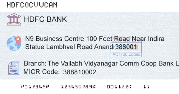 Hdfc Bank The Vallabh Vidyanagar Comm Coop Bank LtdBranch 