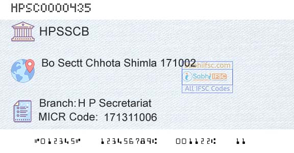 Himachal Pradesh State Cooperative Bank Ltd H P SecretariatBranch 