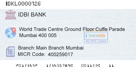 Idbi Bank Main Branch MumbaiBranch 