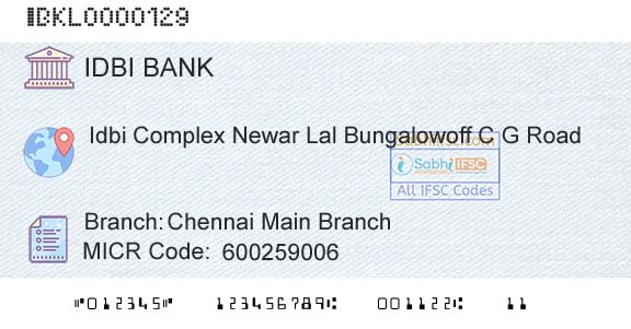 Idbi Bank Chennai Main BranchBranch 