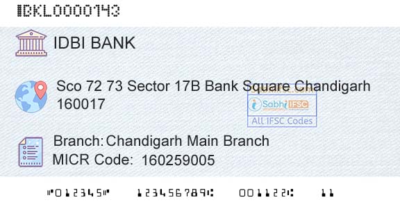 Idbi Bank Chandigarh Main BranchBranch 