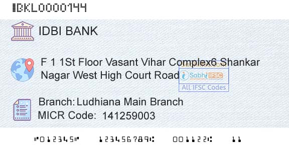 Idbi Bank Ludhiana Main BranchBranch 