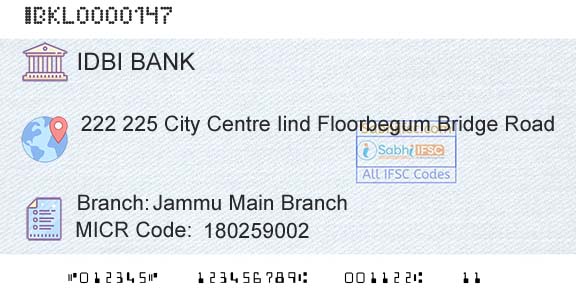 Idbi Bank Jammu Main BranchBranch 