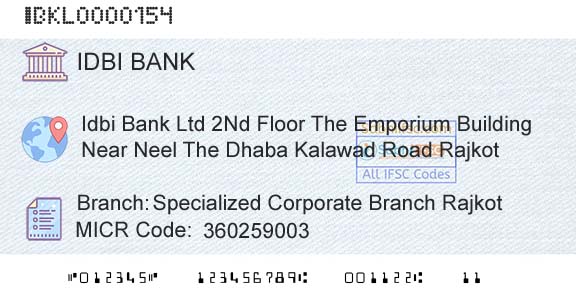 Idbi Bank Specialized Corporate Branch RajkotBranch 