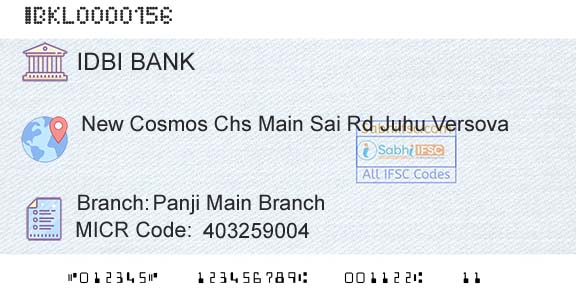 Idbi Bank Panji Main BranchBranch 
