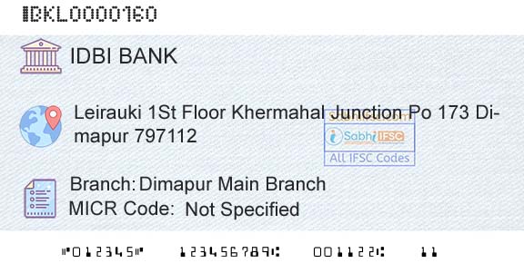 Idbi Bank Dimapur Main BranchBranch 