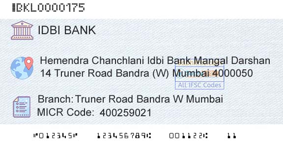 Idbi Bank Truner Road Bandra W MumbaiBranch 